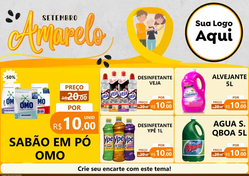 Modelo de Encarte para Encarte A4 Horizontal com o tema Setembro Amarelo para Produtos de Limpeza