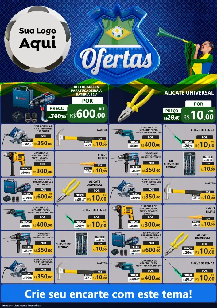 Modelo de Encarte para Encarte A4 Vertical com o tema Ofertas (Futebol) para Maquinas e Ferramentas