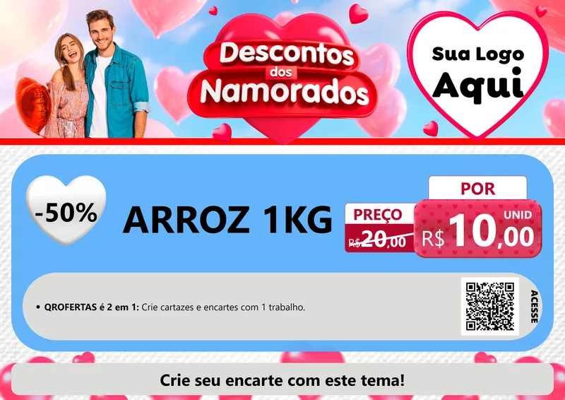 Modelo de Cartaz para Cartaz A4 Horizontal com o tema Descontos dos Namorados para Supermercado