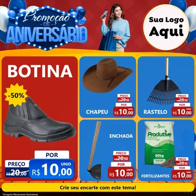 Modelo de Rede Social para Feed Facebook com o tema Promoção de Aniversário para Agropecuária