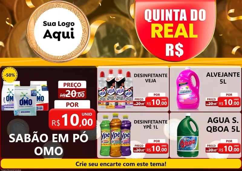 Modelo de Encarte para Encarte A4 Horizontal com o tema Quinta do Real para Produtos de Limpeza