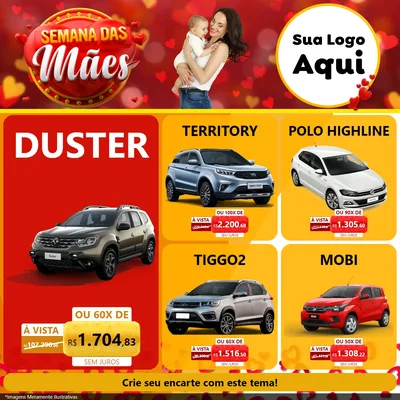 Modelo de Rede Social para Feed Facebook com o tema Semana das Mães para Concessionaria de Carros