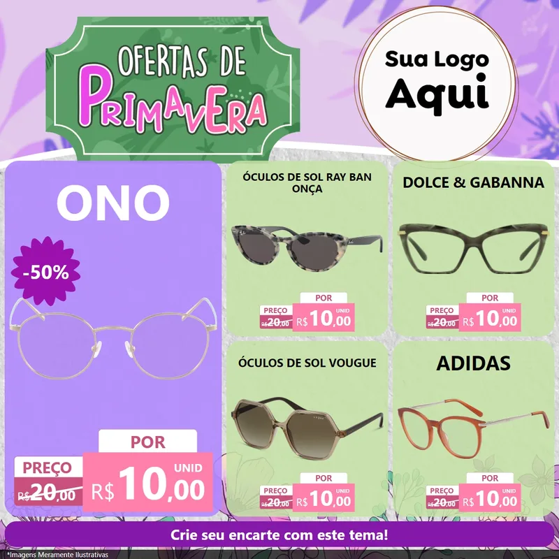 Modelo de Rede Social para Feed Facebook com o tema Ofertas de Primavera para Óticas