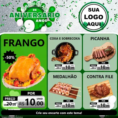 Modelo de Rede Social para Feed Facebook com o tema Promoção de Aniversário - 9 Anos para Assados