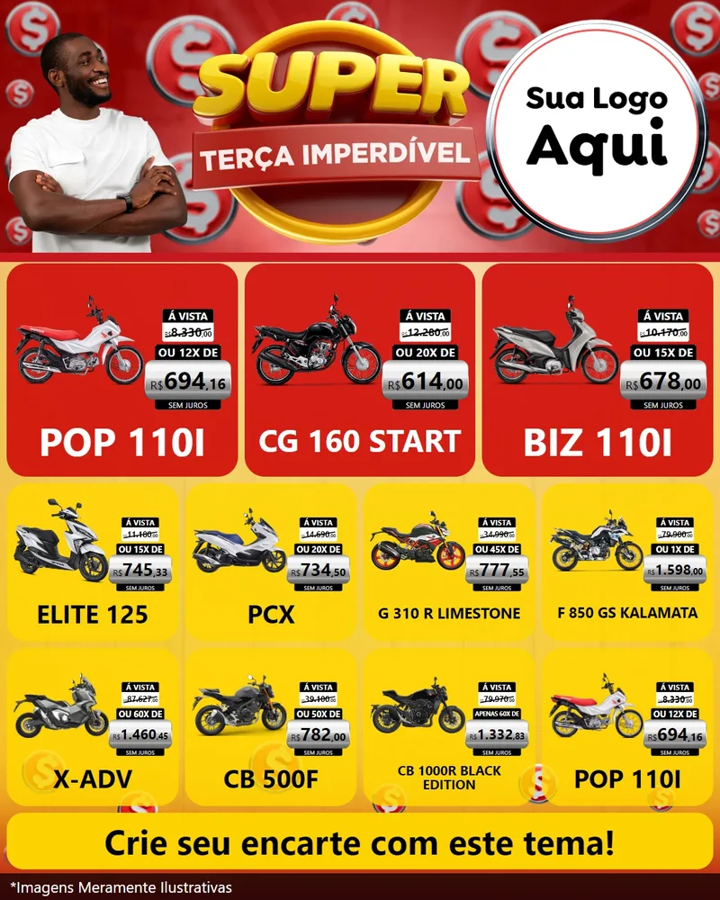 Modelo de Rede Social para Feed Instagram com o tema Super Terça Imperdível para Concessionaria de Motos