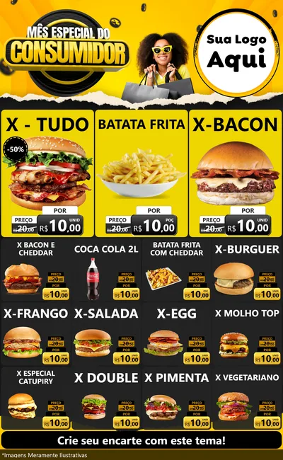 Modelo de Encarte para Encarte Grande com o tema Mês Especial do Consumidor para Hamburgueria