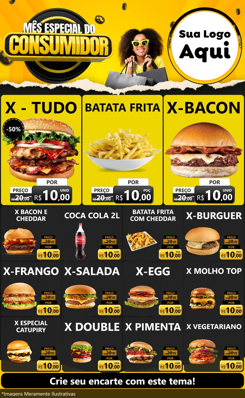 Modelo de Encarte para Encarte Grande com o tema Mês Especial do Consumidor para Hamburgueria
