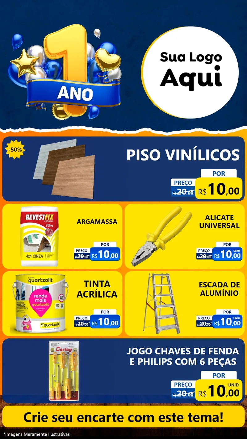 Modelo de TV para TV Vertical com o tema Um Ano de Aniversário para Material para Construção