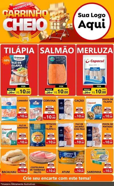 Modelo de Encarte para Encarte Grande com o tema Promoção carrinho cheio para Peixaria