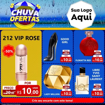 Modelo de Rede Social para Feed Facebook com o tema Chuva de Ofertas para Perfumes