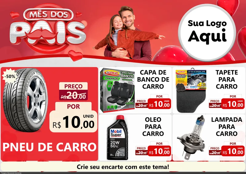 Modelo de Encarte para Encarte A4 Horizontal com o tema Mês dos Pais para Auto peças