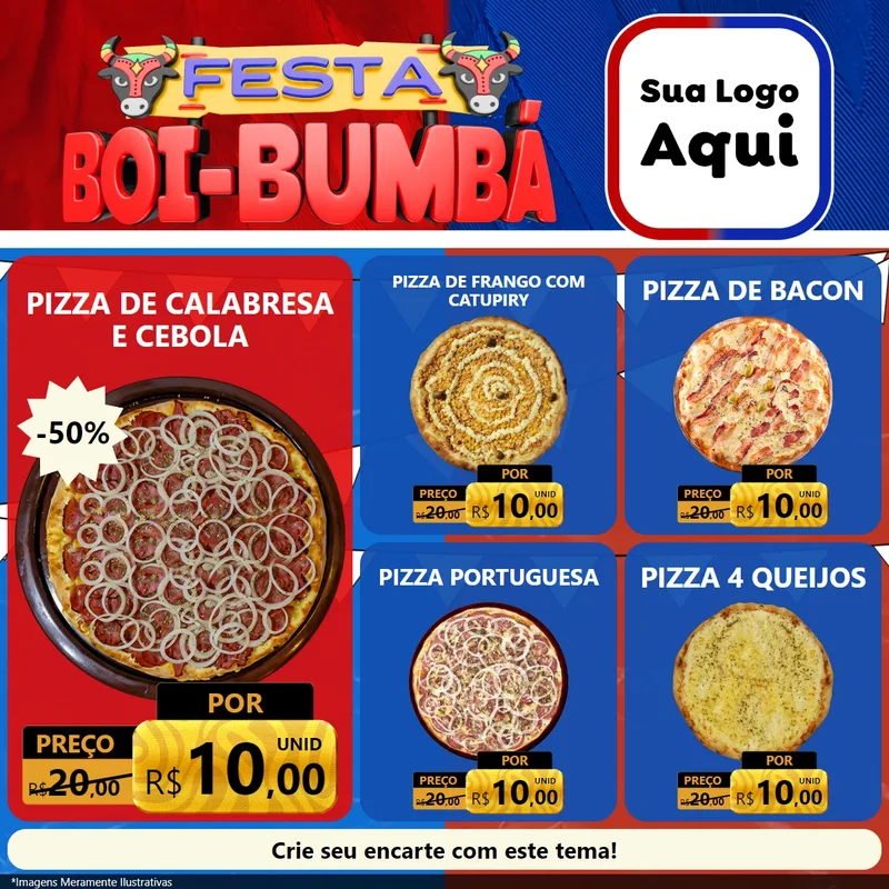 Modelo de Rede Social para Feed Facebook com o tema Festa Boi Bumbá para Pizzaria