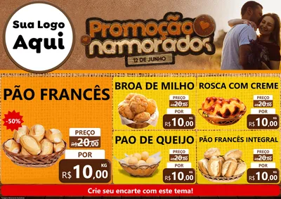 Modelo de Encarte para Encarte A4 Horizontal com o tema Promoção Namorados para Padaria