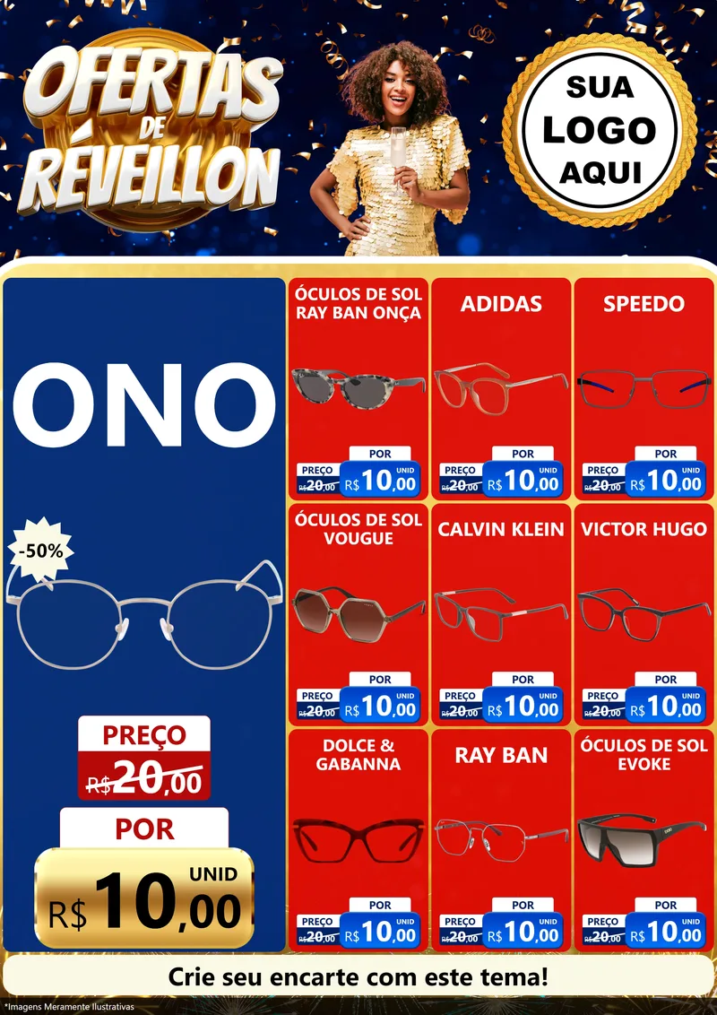 Modelo de Encarte para Encarte A4 Vertical com o tema Ofertas de Réveillon para Óticas