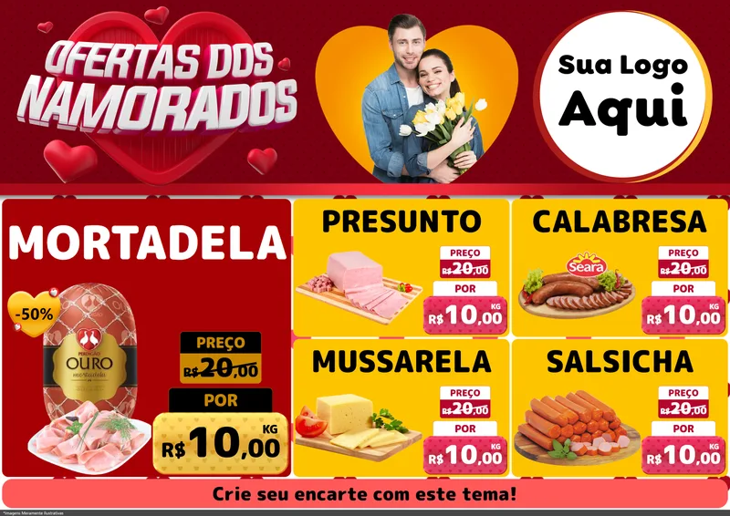Modelo de Encarte para Encarte A4 Horizontal com o tema Ofertas Dos Namorados para Frios e Laticínios