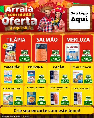 Modelo de Rede Social para Feed Instagram com o tema Arraiá Com Muita Oferta - É Aqui Sô! para Peixaria