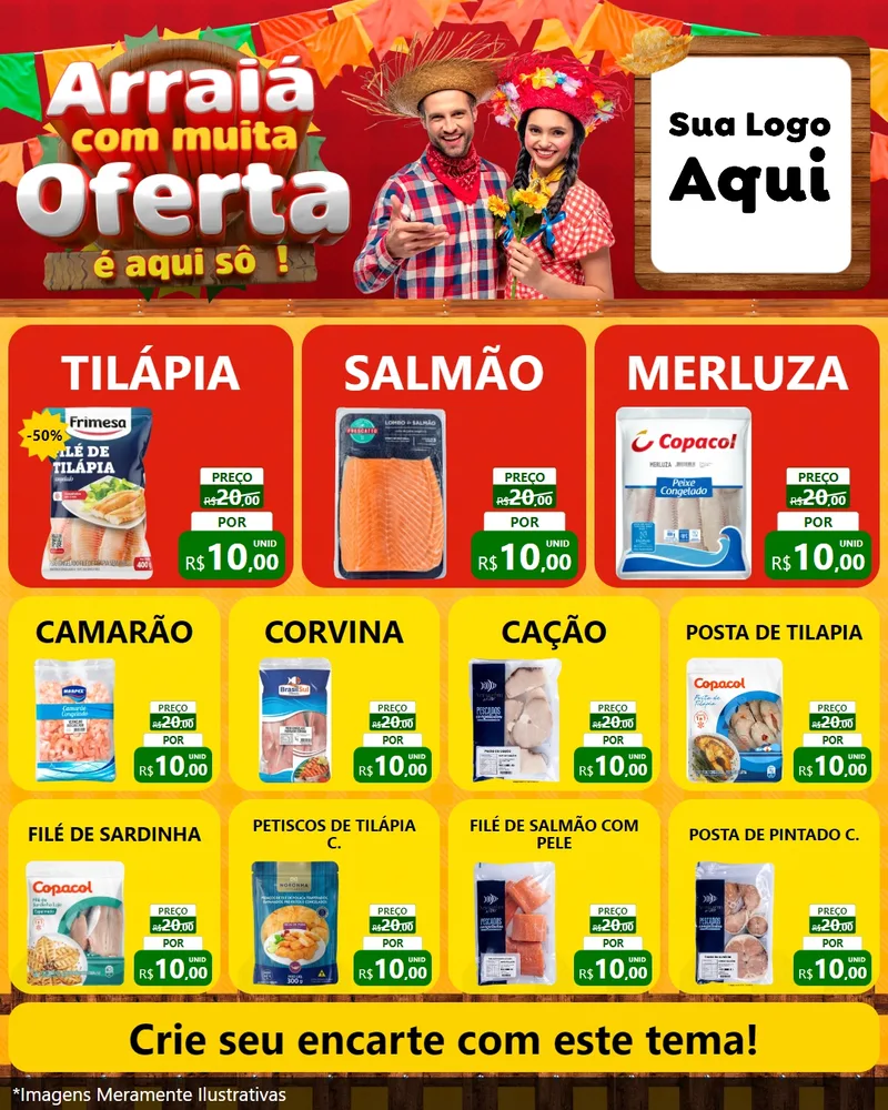 Modelo de Rede Social para Feed Instagram com o tema Arraiá Com Muita Oferta - É Aqui Sô! para Peixaria