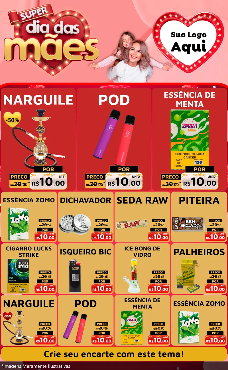 Modelo de Encarte para Encarte Grande com o tema Super Dia Das Mães para Tabacaria