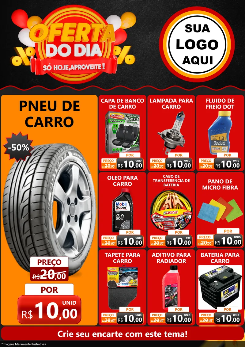 Modelo de Encarte para Encarte A4 Vertical com o tema Oferta do Dia - Só hoje, Aproveite! para Auto peças