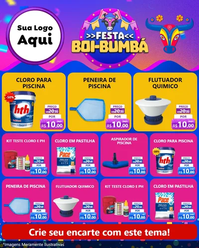 Modelo de Rede Social para Feed Instagram com o tema Festa Boi-Bumbá para Produtos para Piscina