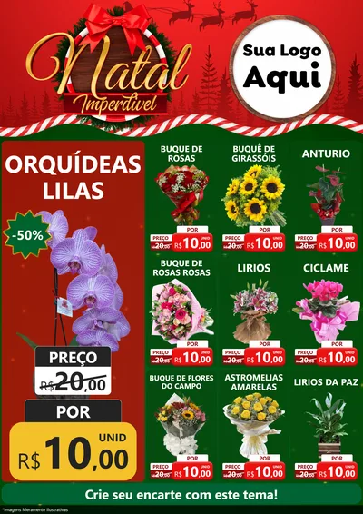 Modelo de Encarte para Encarte A4 Vertical com o tema Natal Imperdível para Floricultura e jardim