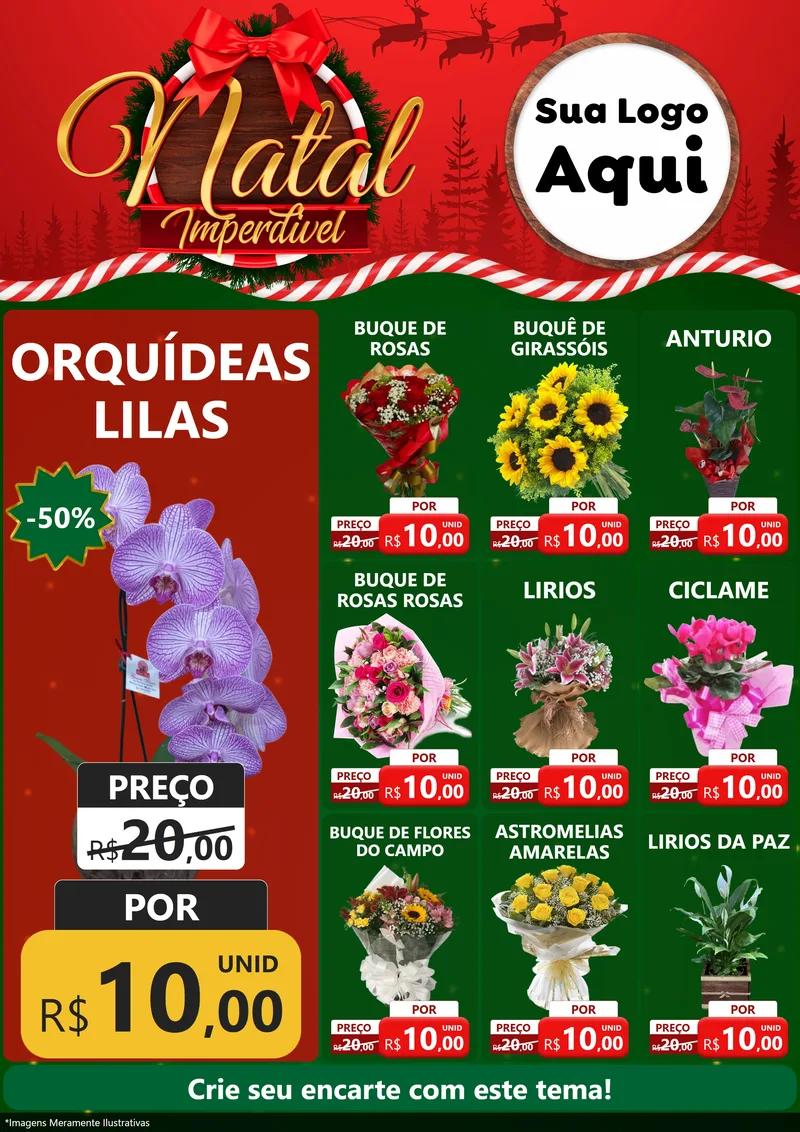 Modelo de Encarte para Encarte A4 Vertical com o tema Natal Imperdível para Floricultura e jardim