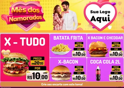 Modelo de Encarte para Encarte A4 Horizontal com o tema Mês dos Namorados para Hamburgueria