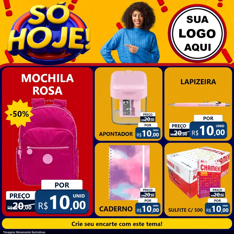 Modelo de Rede Social para Feed Facebook com o tema Só Hoje! para Papelaria