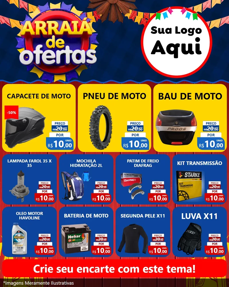 Modelo de Rede Social para Feed Instagram com o tema Arraiá de Ofertas para Moto peças