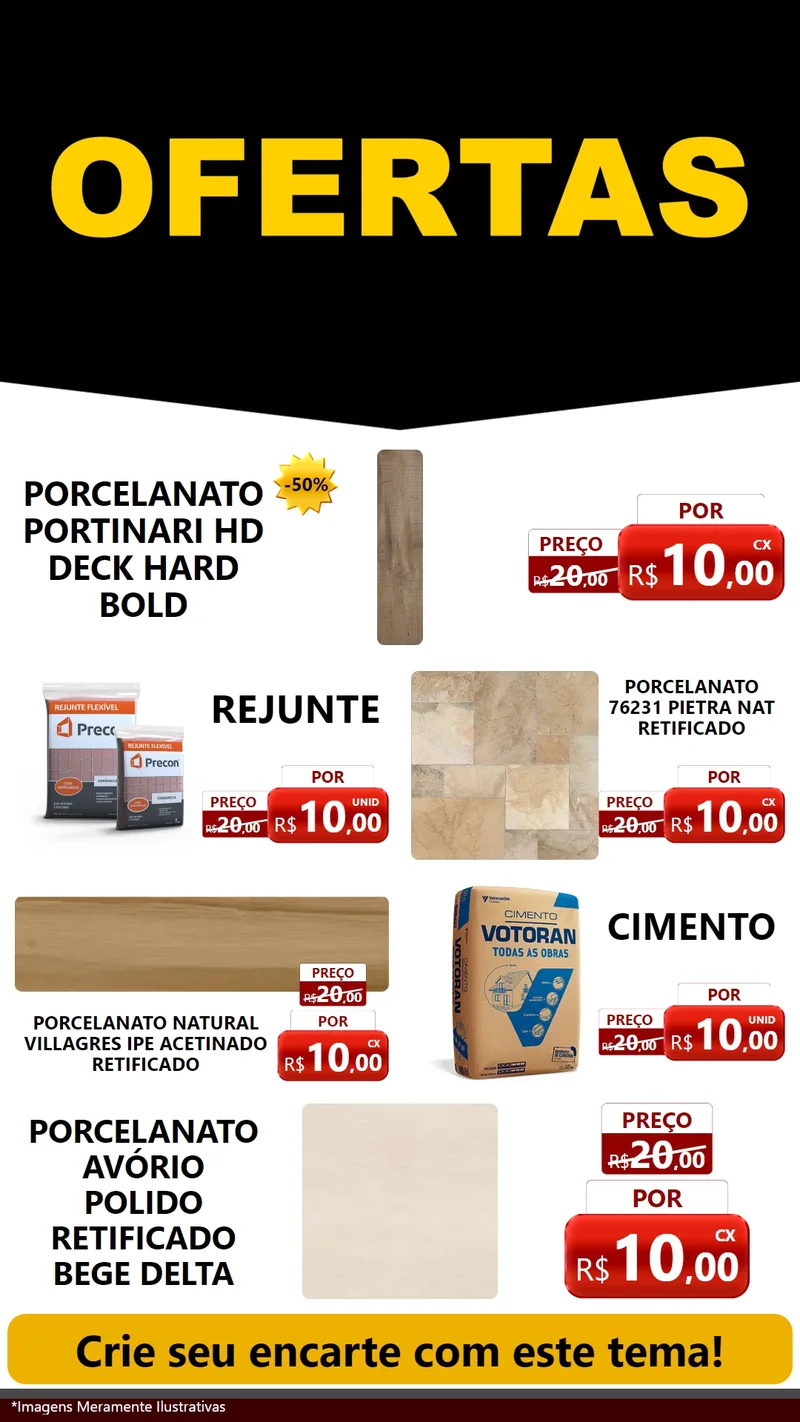Modelo de TV para TV Vertical com o tema Ofertas Preto e Vermelho Cartaz para Pisos e revestimentos