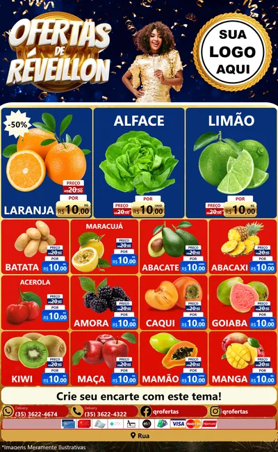 Modelo de Encarte para Encarte Grande com o tema Ofertas de Réveillon para Hortifrúti