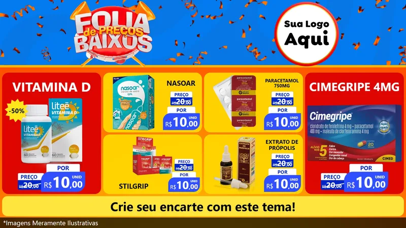 Modelo de TV para TV Horizontal com o tema Folia de Preços Baixos para Farmácia