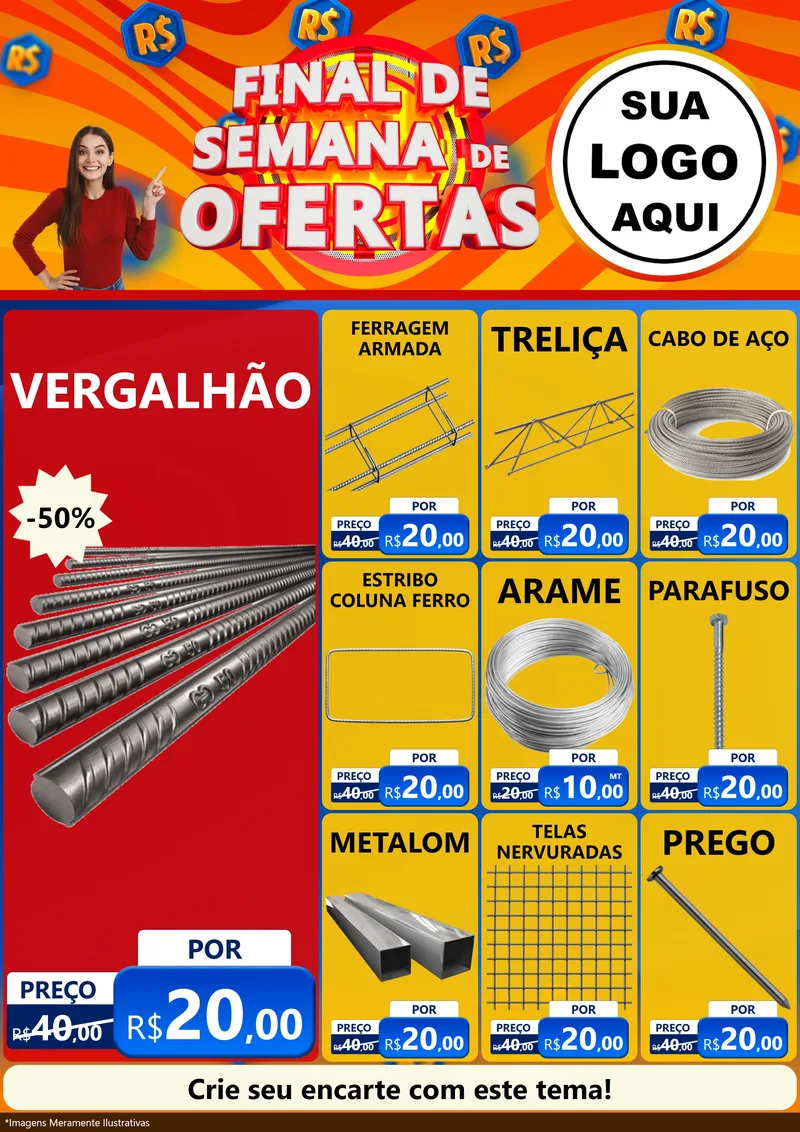 Modelo de Encarte para Encarte A4 Vertical com o tema Final de Semana de Ofertas para Ferragens