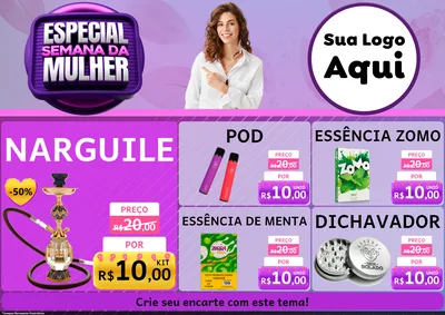 Modelo de Encarte para Encarte A4 Horizontal com o tema Especial Semana da Mulher para Tabacaria
