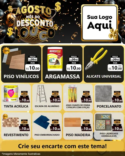 Modelo de Rede Social para Feed Instagram com o tema Agosto Mês do Desconto Louco para Material para Construção