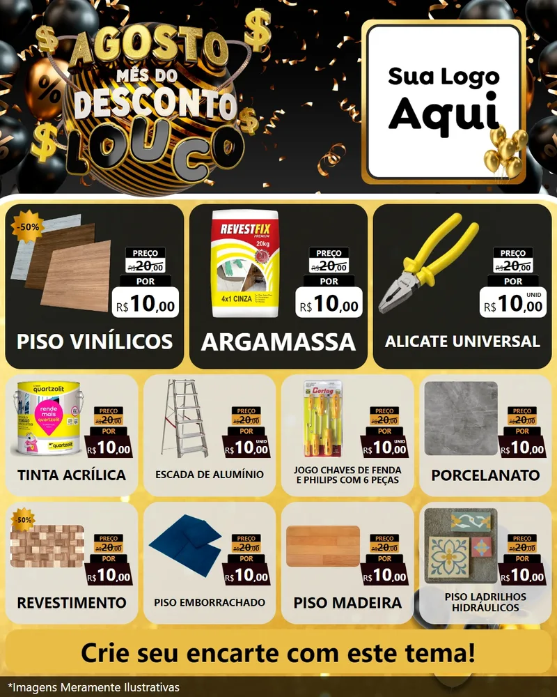 Modelo de Rede Social para Feed Instagram com o tema Agosto Mês do Desconto Louco para Material para Construção