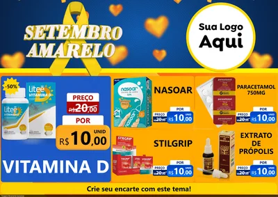 Modelo de Encarte para Encarte A4 Horizontal com o tema Setembro Amarelo para Farmácia