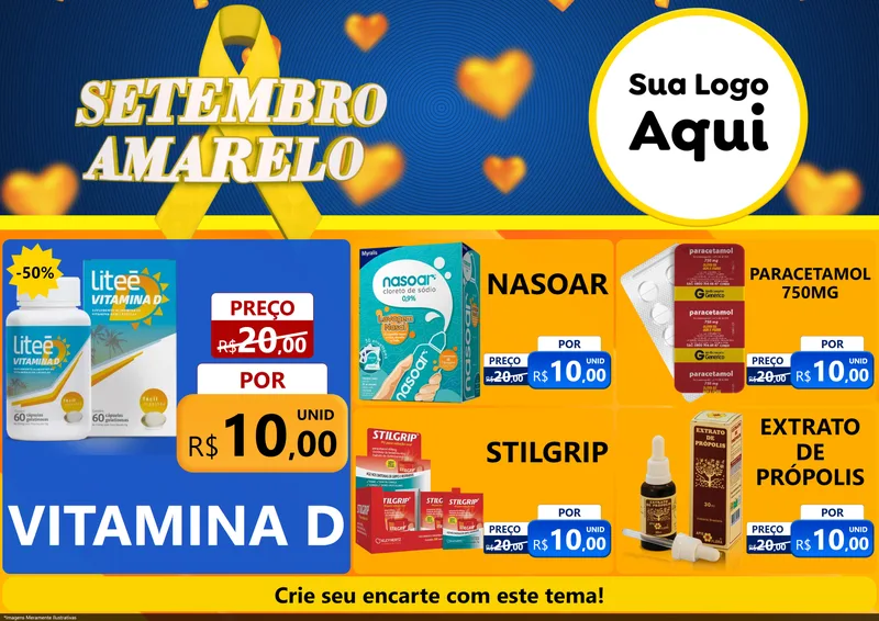 Modelo de Encarte para Encarte A4 Horizontal com o tema Setembro Amarelo para Farmácia