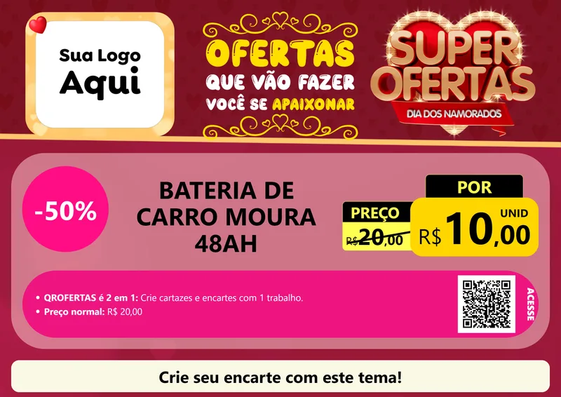 Modelo de Cartaz para Cartaz A4 Horizontal com o tema Dia dos Namorados para Baterias Elétricas