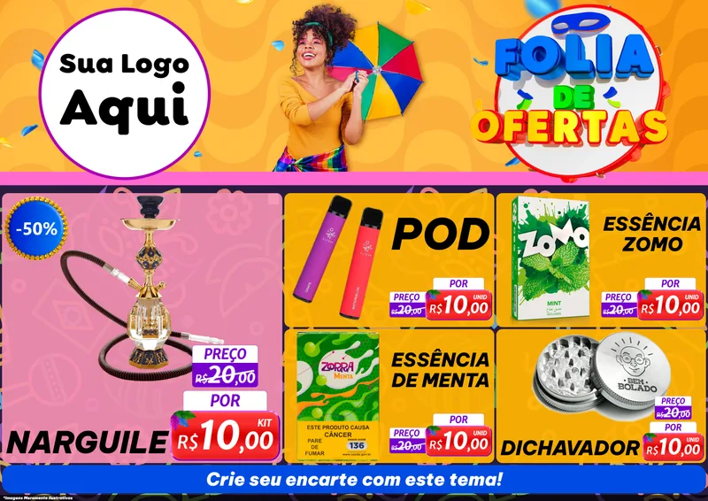 Modelo de Encarte para Encarte A4 Horizontal com o tema Folia de Ofertas para Tabacaria