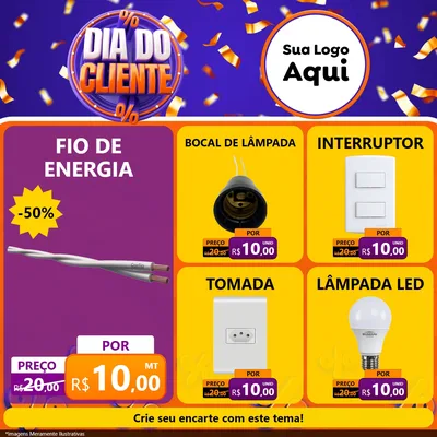 Modelo de Rede Social para Feed Facebook com o tema Dia do Cliente para Materiais Elétricos