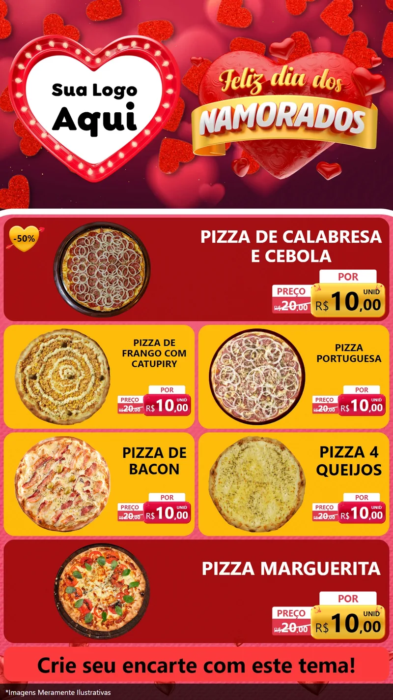 Modelo de TV para TV Vertical com o tema Feliz Dia Dos Namorados para Pizzaria