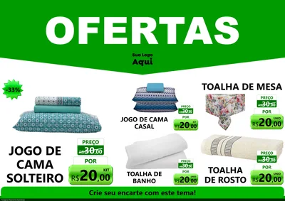 Modelo de Encarte para Encarte A4 Horizontal com o tema Ofertas Verde Cartaz para Cama, Mesa e Banho