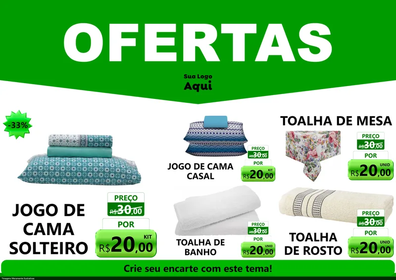 Modelo de Encarte para Encarte A4 Horizontal com o tema Ofertas Verde Cartaz para Cama, Mesa e Banho