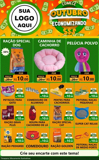 Modelo de Encarte para Encarte Grande com o tema Comece Outubro Economizando para Pet Shop