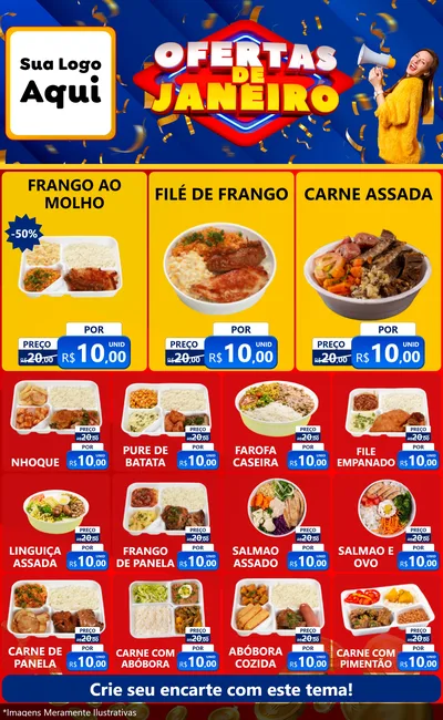 Modelo de Encarte para Encarte Grande com o tema Ofertas de Janeiro para Restaurante