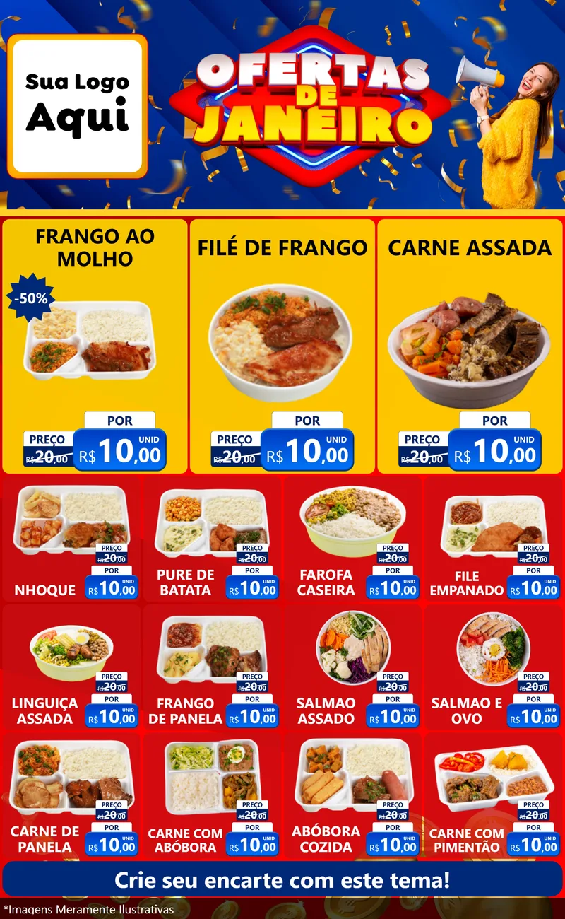 Modelo de Encarte para Encarte Grande com o tema Ofertas de Janeiro para Restaurante
