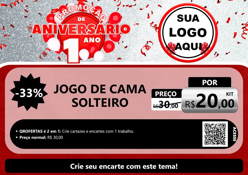 Modelo de Cartaz para Cartaz A4 Horizontal com o tema Promoção de Aniversário - 1 Ano para Cama, Mesa e Banho