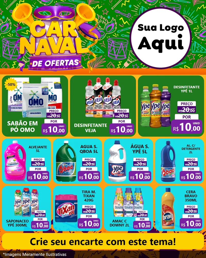 Modelo de Rede Social para Feed Instagram com o tema Carnaval de Ofertas para Produtos de Limpeza
