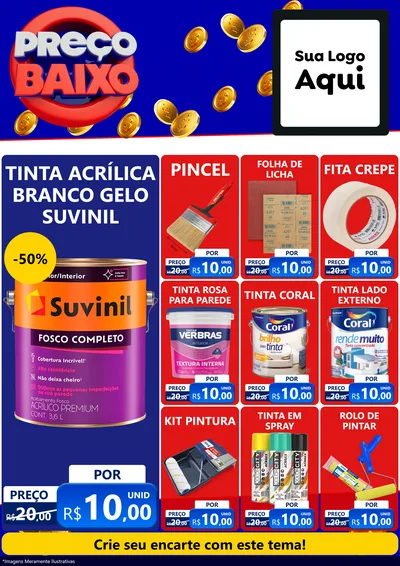 Modelo de Encarte para Encarte A4 Vertical com o tema Preço Baixo para Tintas e Ferramentas